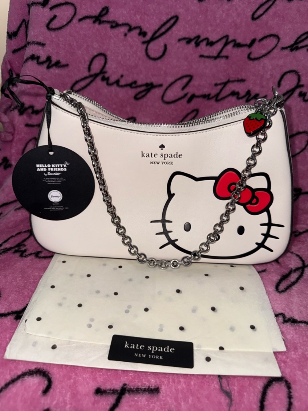 kate spade White Hello Kitty Leather Shoulder Bag with Red Bow - Picture 4 of 10